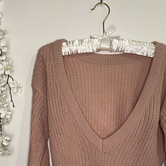 SOFT MAUVE V NECK OVERSIZED SLOUCHY SWEATER - Picture 3 of 8